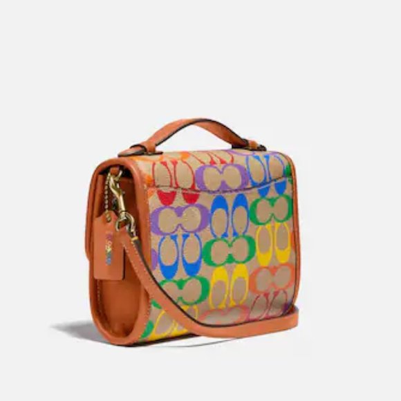 🌈 Coach Kip Turnlock Crossbody In Rainbow Signature Canvas ❤️ - Picture 4 of 15